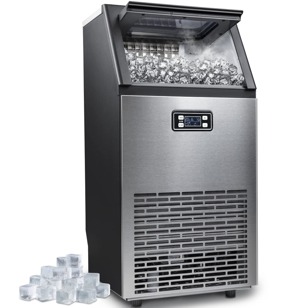 R.W.FLAME Black Silver  Ice Maker Machine |100Lbs of Ice Per 24Hours| Ice Cubes Ready in 20 Mins