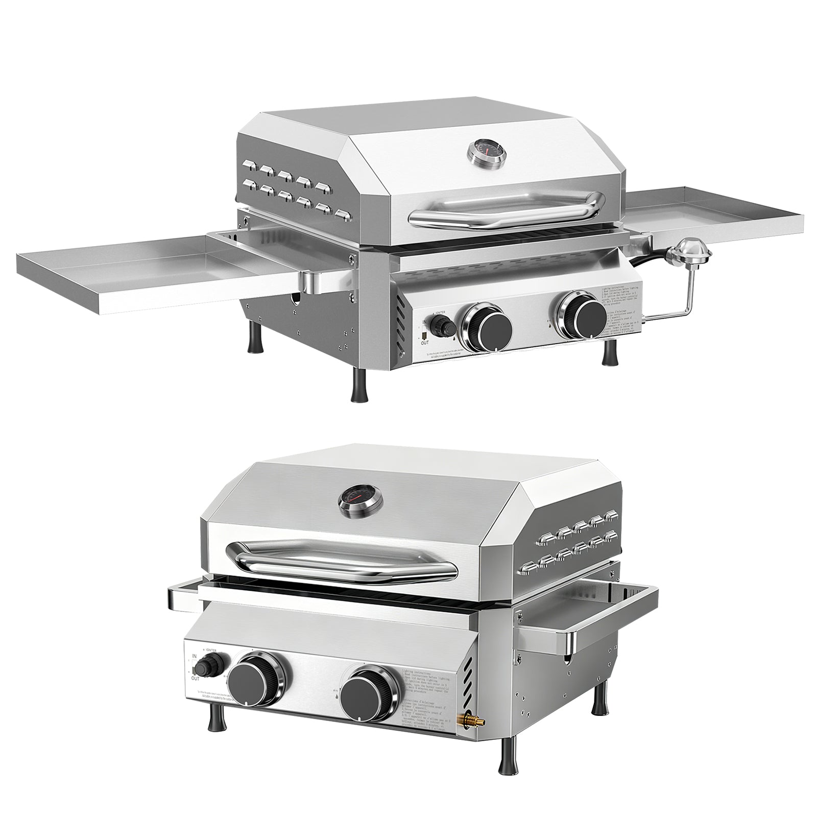 16,000 BTU Dual-Burner Tabletop Gas Grill Stainless Steel with Dual Storage Side Platforms R.W.FLAME