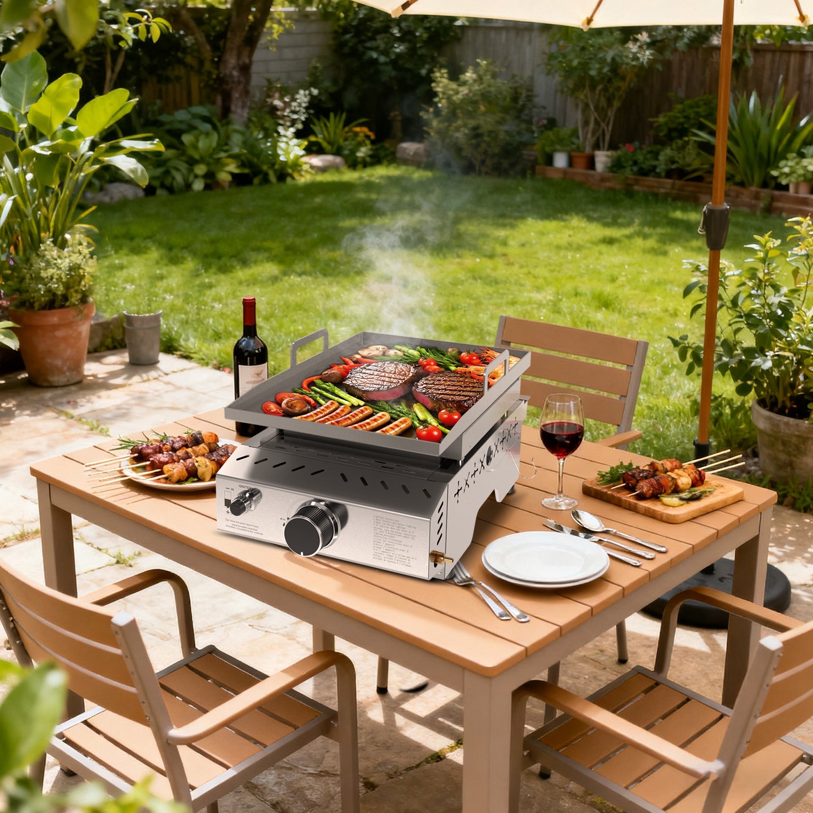 R.W.FLAME 18 Inch 8000 BTU Stainless Steel Tabletop Propane Grill with Handle R.W.FLAME