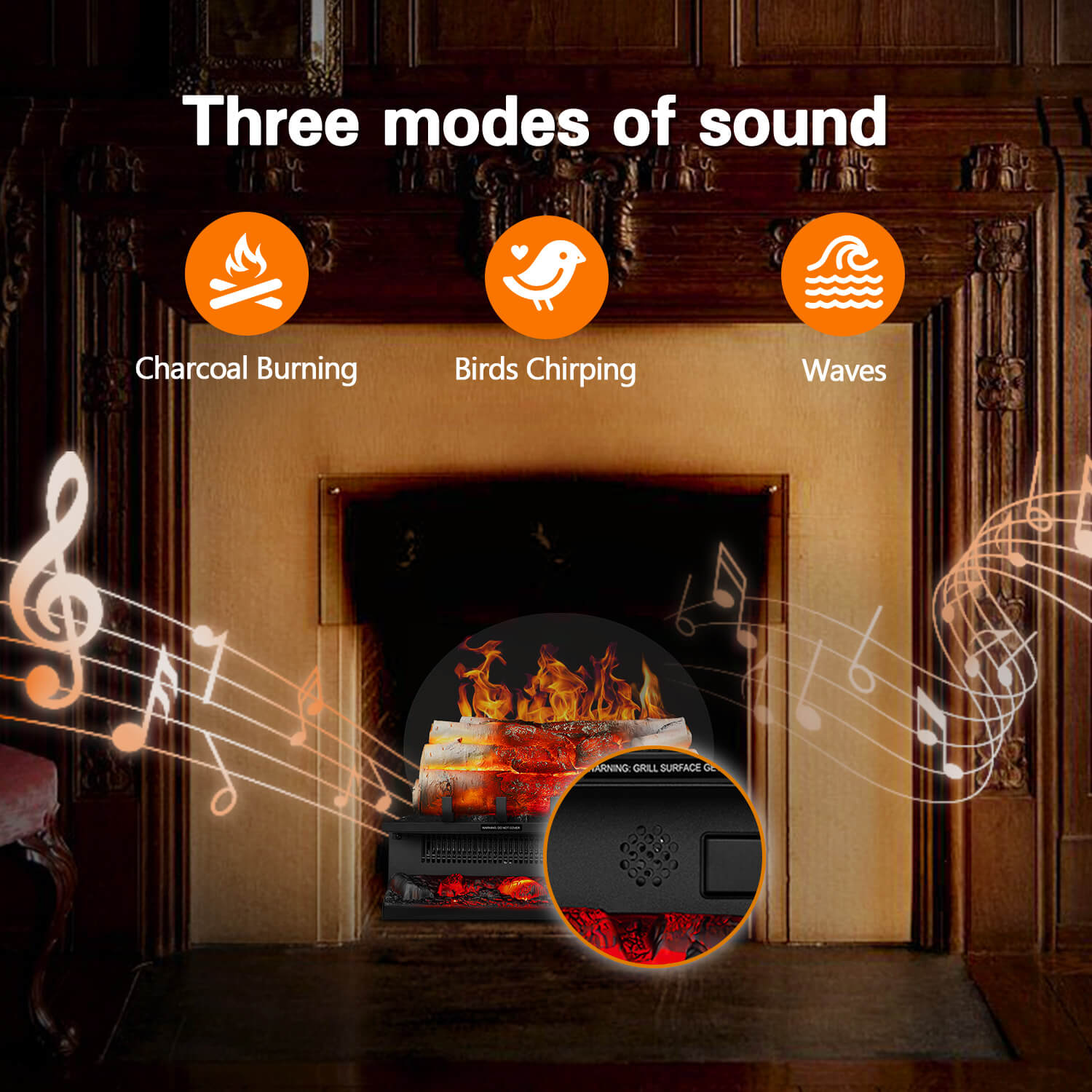 R.W.FLAME 20 Inch Electric Fireplace Log Heater with Crackling Sound and 5 Flame Brightness