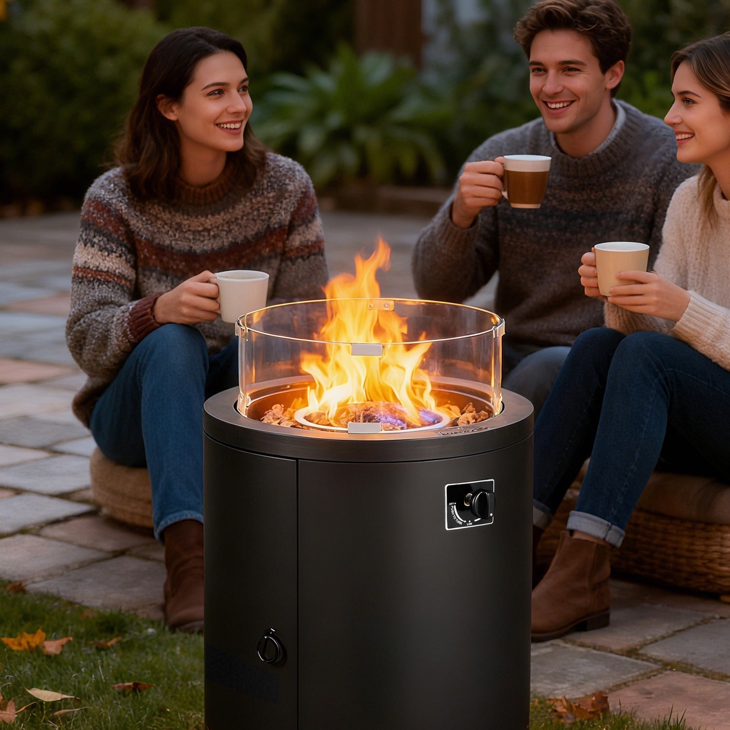 R.W.FLAME 20" 50000 BTU Smokeless Propane Fire Pit with Lava Rocks and Glass Wind Guard R.W.FLAME