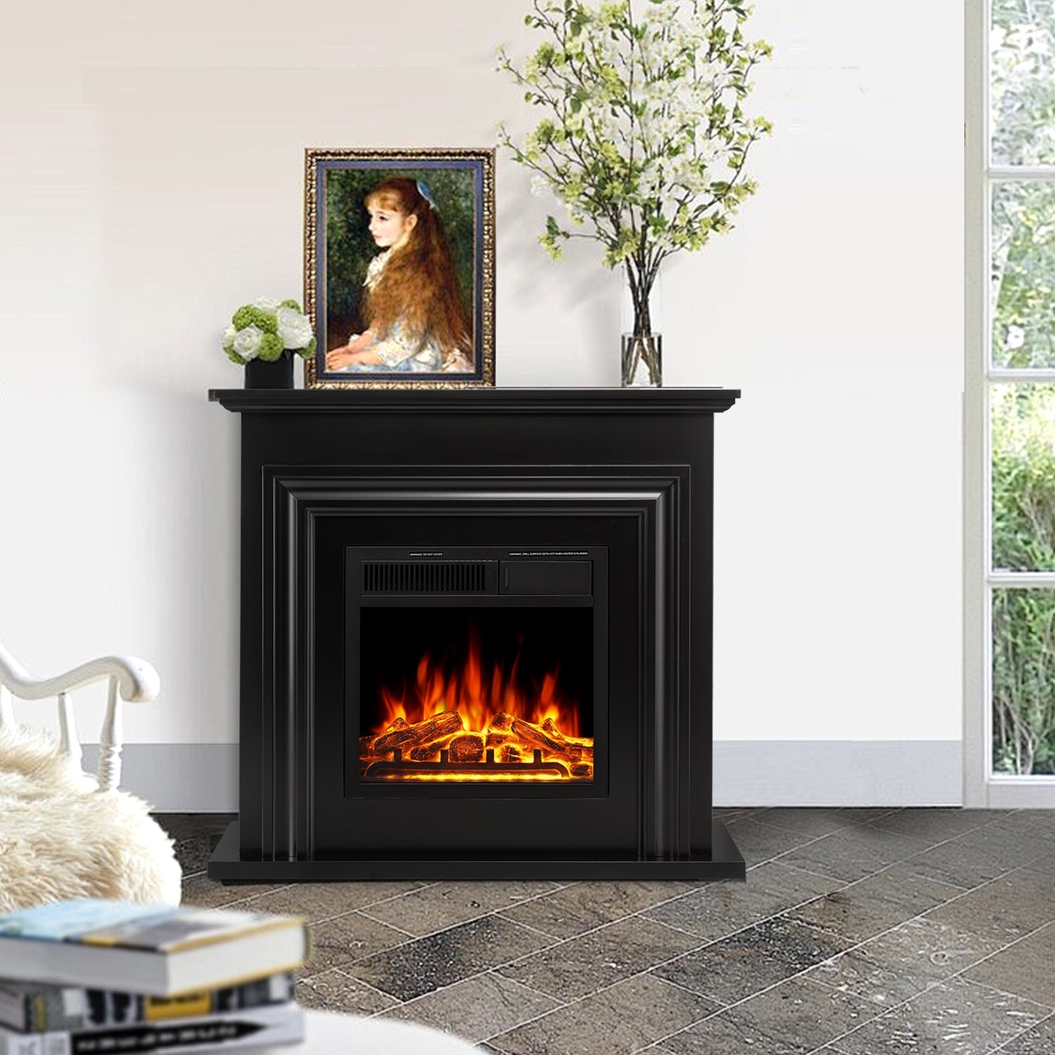 R.W.FLAME 36'' Electric Fireplace with Mantel Package,750 - 1500W R.W.FLAME