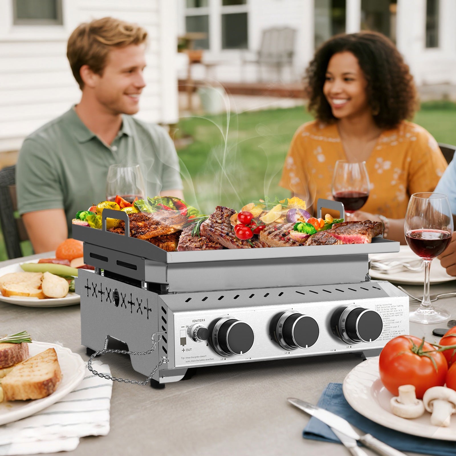 R.W.FLAME 3-Burner 24000 BTU Stainless Steel Tabletop Gas Gril for BBQ Camping Picnic R.W.FLAME