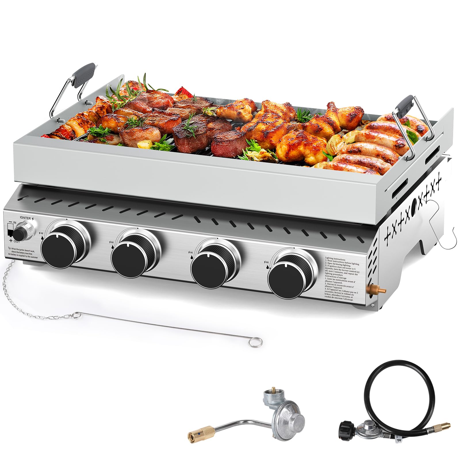 R.W.FLAME 4 Burners 32000BTU Tabletop Stainless Steel Gas Grill with handle R.W.FLAME