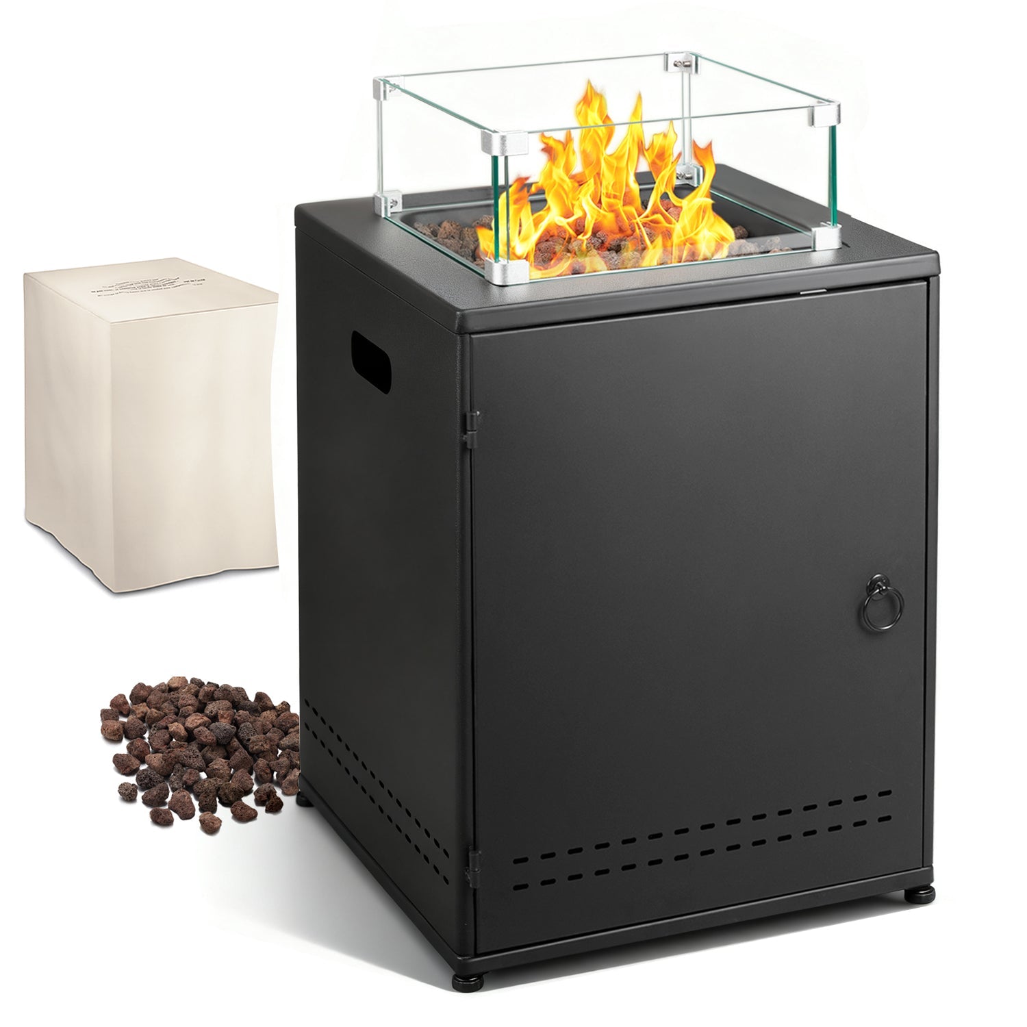 R.W.FLAME 20 Inch Fire Pit Square Gas Fire Table with Lava Rocks and Protective Cover for Backyard R.W.FLAME