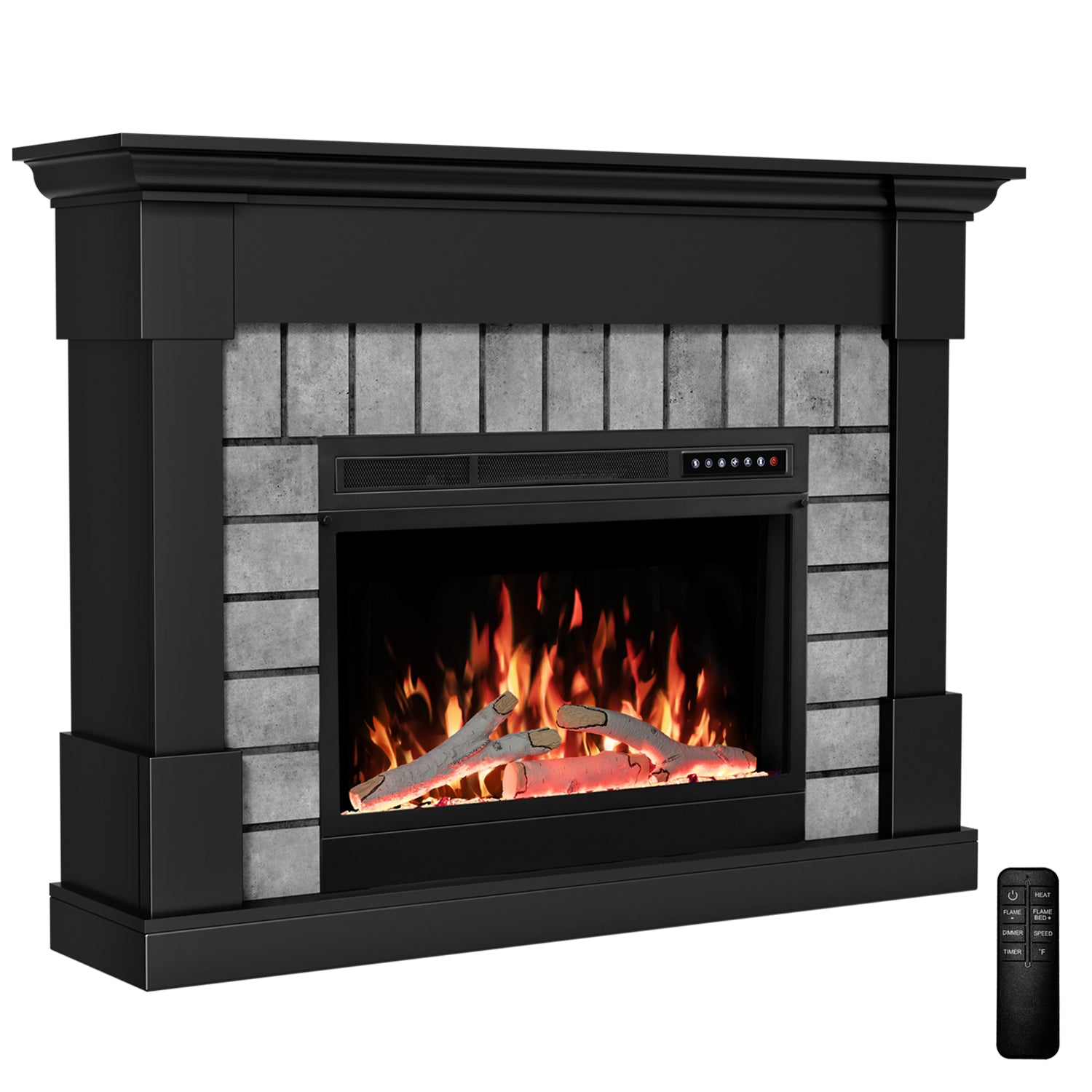 R.W.FLAME 50" Electric Fireplace Mantel Wooden Surround Firebox with Adjustable Led Flame 750W/1500W