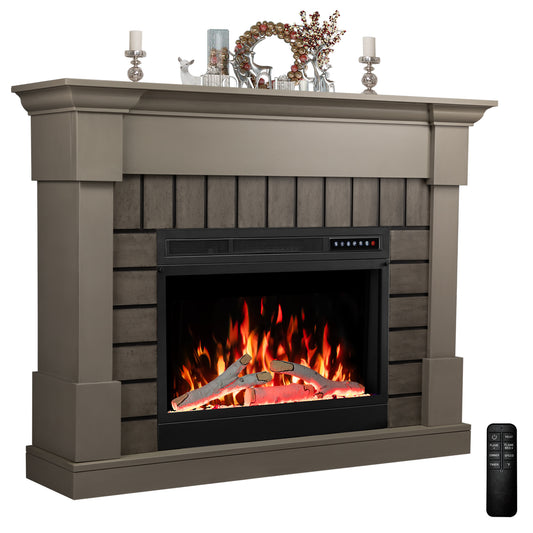 R.W.FLAME 50" Electric Fireplace Mantel Wooden Surround Firebox with Adjustable Led Flame 750W/1500W