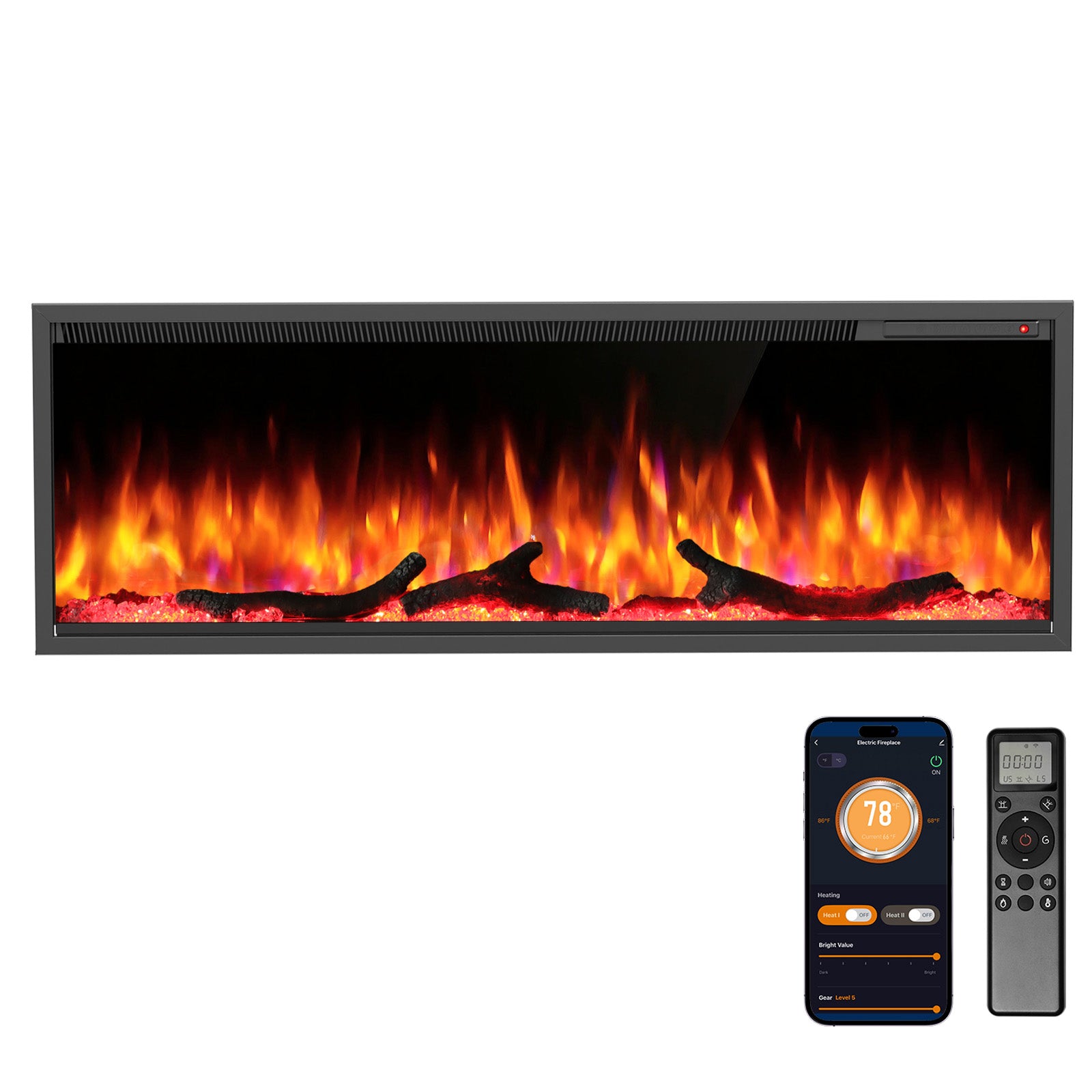 R.W.FLAME 36/50 Inch Smart Electric Fireplace Recessed Wall Mounted with Adjustable Flame Colors and Speed Alexa/WiFi Enabled