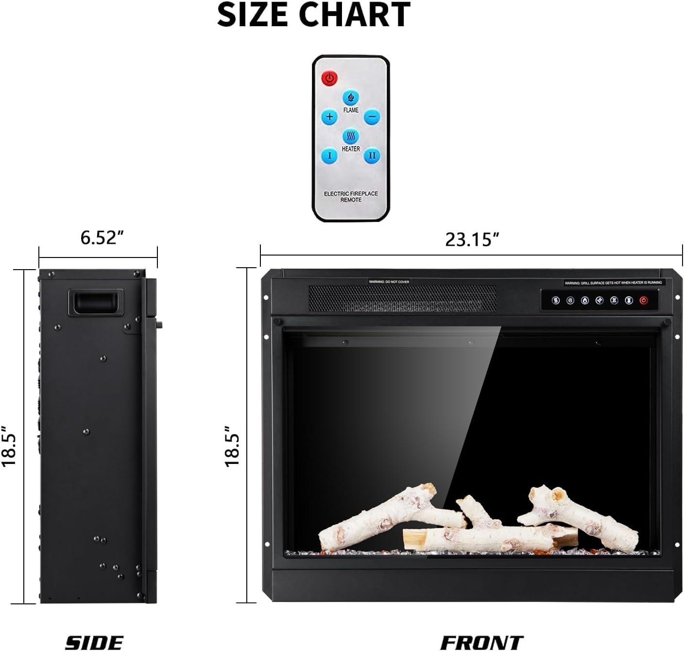 R.W.FLAME 23" Electric Fireplace Insert, Adjustable Led Flame Brightness and 2 Power Setting, 750W/1500W R.W.FLAME