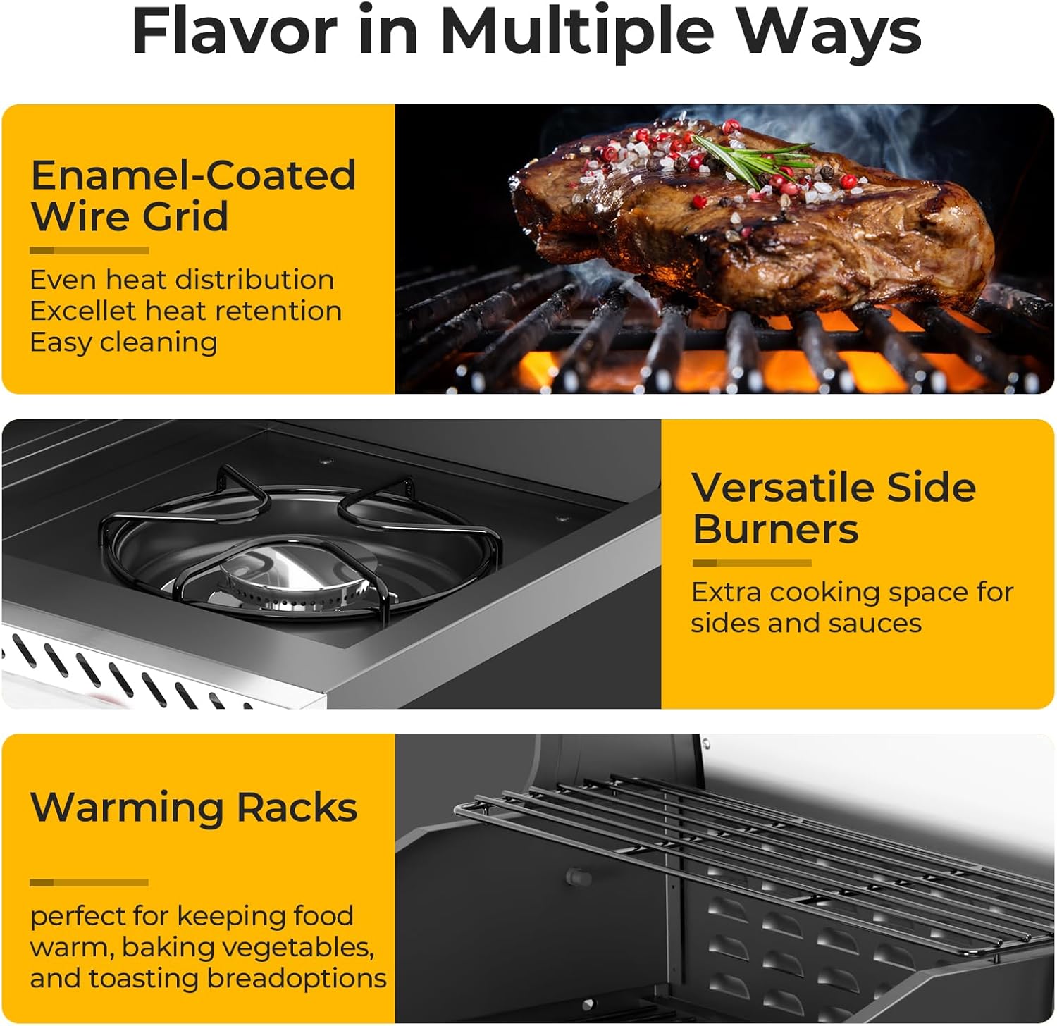 R.W.FLAME 3 & 4-Burner Propane Gas Grills with Side Burners, for Outdoor Cooking, BBQ, Patio, Camping R.W.FLAME
