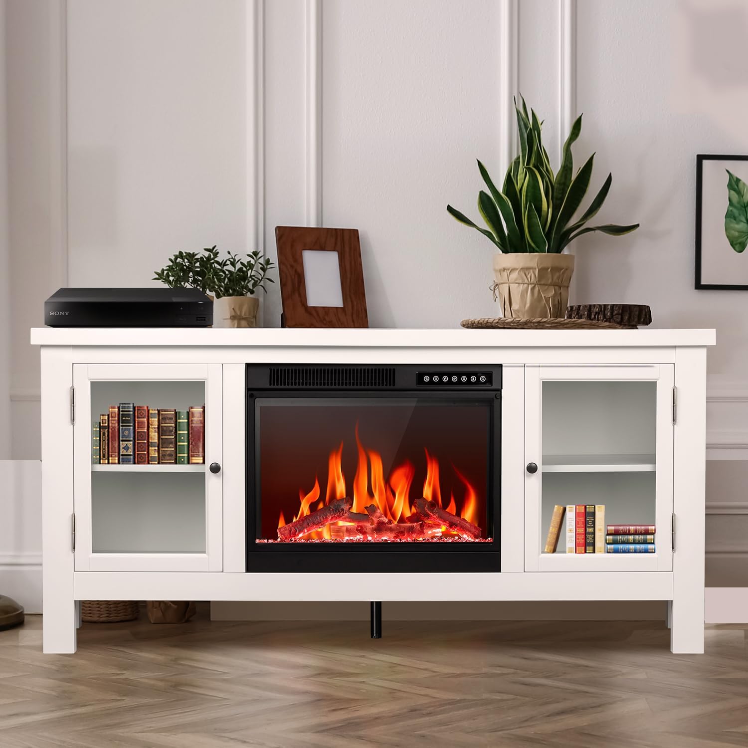 R.W.FLAME Modern Fireplace TV Stand with 23" Electric Fireplace and Storage Cabinets R.W.FLAME