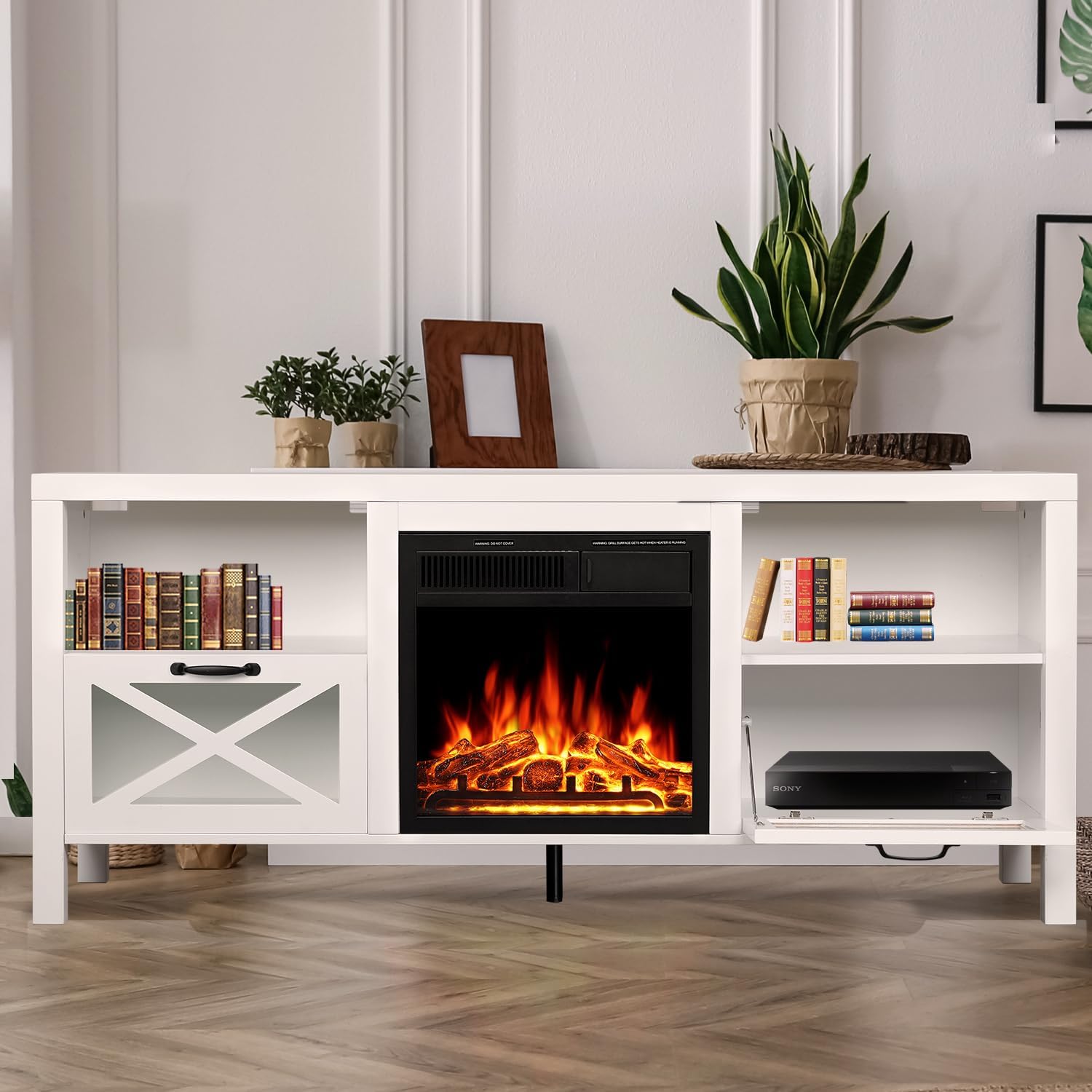 R.W.FLAME 65" Fireplace TV Stand with 20" Electric Fireplace, White R.W.FLAME