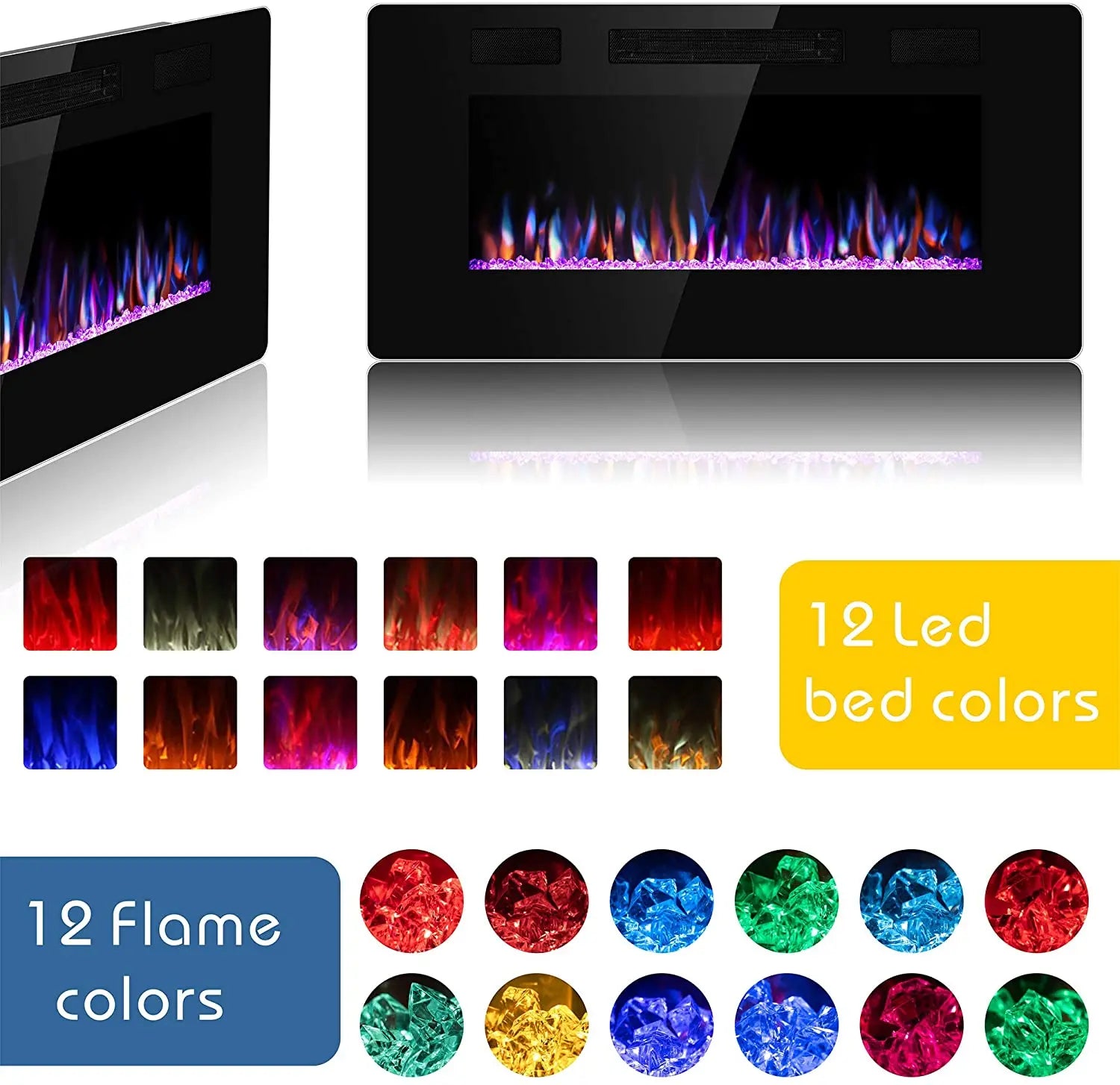 R.W.FLAME Recessed Wall Mounted Electric Fireplace, 750 - 1500W R.W.FLAME