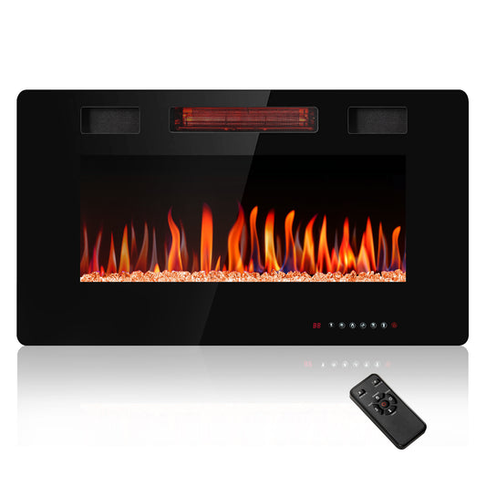 R.W.FLAME 30-68 Inch Recessed and Wall Mounted Electric Fireplace with Remote Control Adjustable Flame Color and Speed, 750-1500W