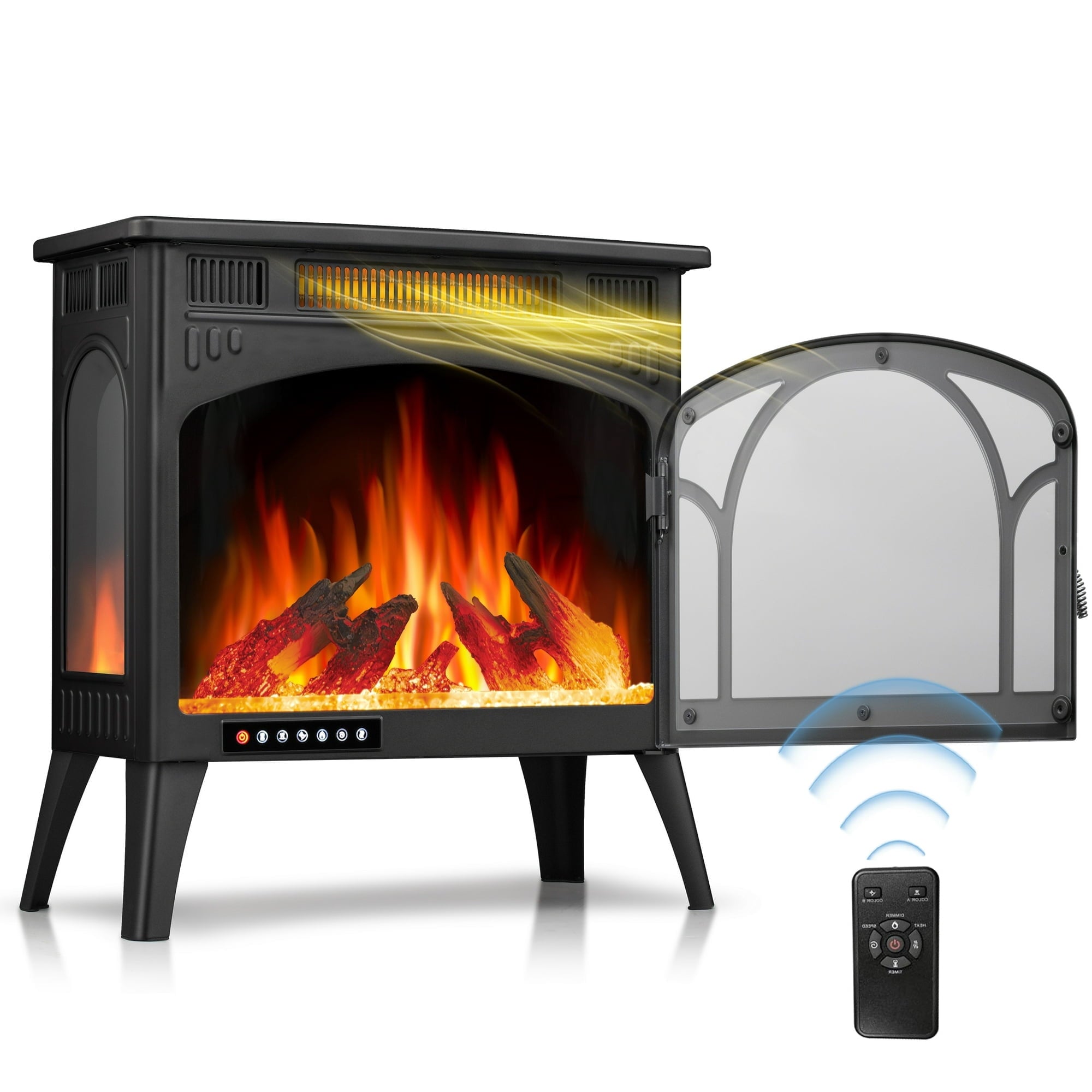 R.W.FLAME Electric Fireplace Heater 25" with 3D Realistic Flame Effect, Freestanding Fireplace, Different Flame Color, 500W/1500W,- Black R.W.FLAME