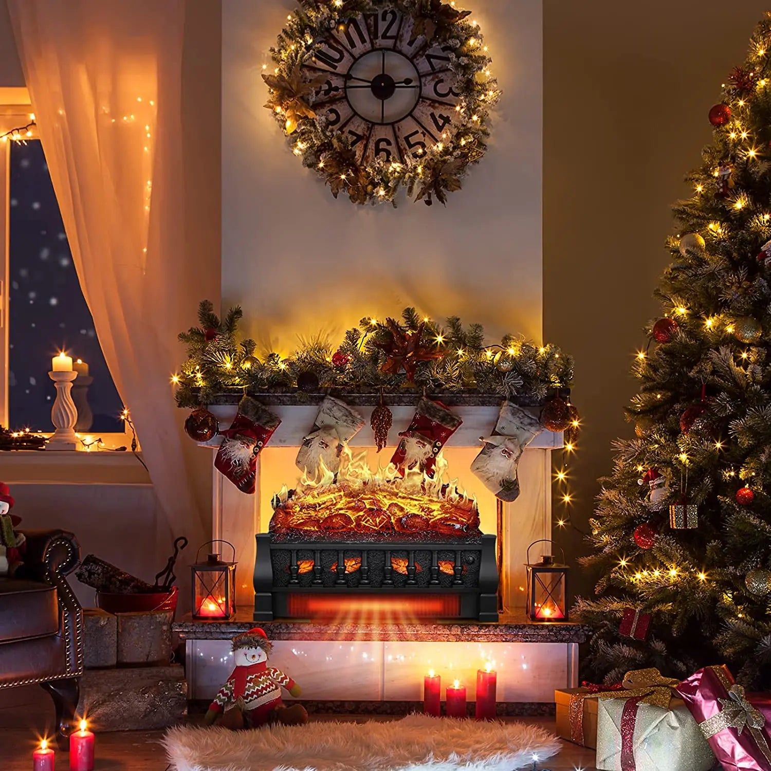 EchoGlow Ember 20" Log Set_R.W.FLAME Electric Fireplace Log Set Heater with Remote Control, 750W/1500W R.W.FLAME