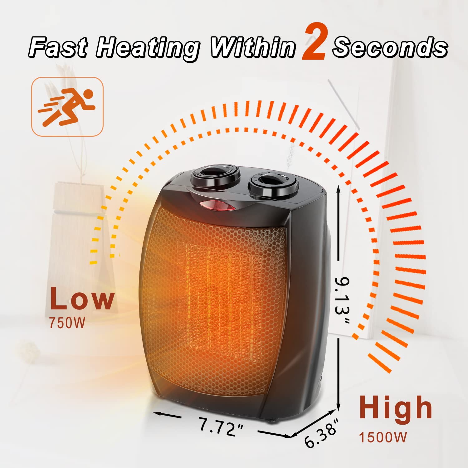 R.W.Flame Small Space Heater Electric Portable Heater Fan