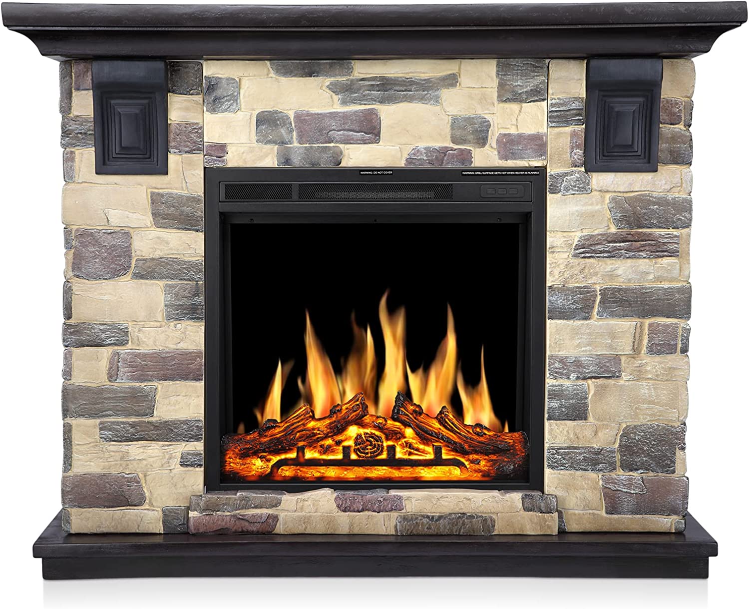 R.W.FLAME Electric Fireplace Mantel Package, 50 inch Freestanding Stone Fireplace Heater TV Stand with Remote Control R.W.FLAME
