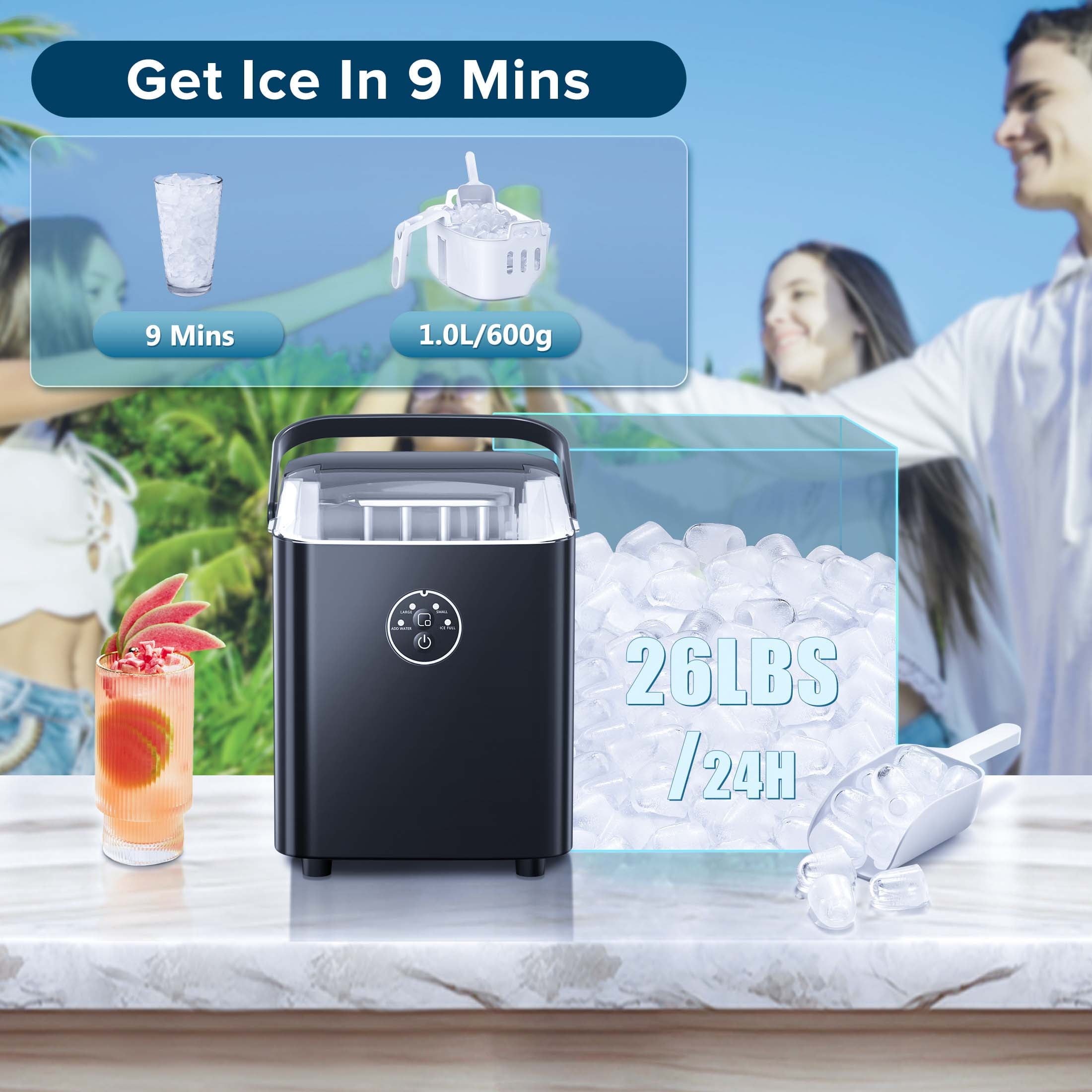 Effortless Ice Making: KISSAIR Self-Cleaning Ice Maker, 26Lbs/24H!