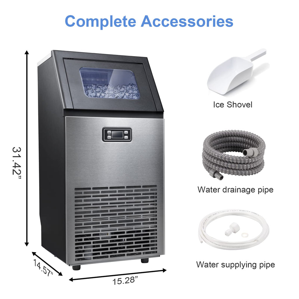 R.W.FALME Black Silver  Ice Maker Machine |100Lbs of Ice Per 24Hours| Ice Cubes Ready in 20 Mins
