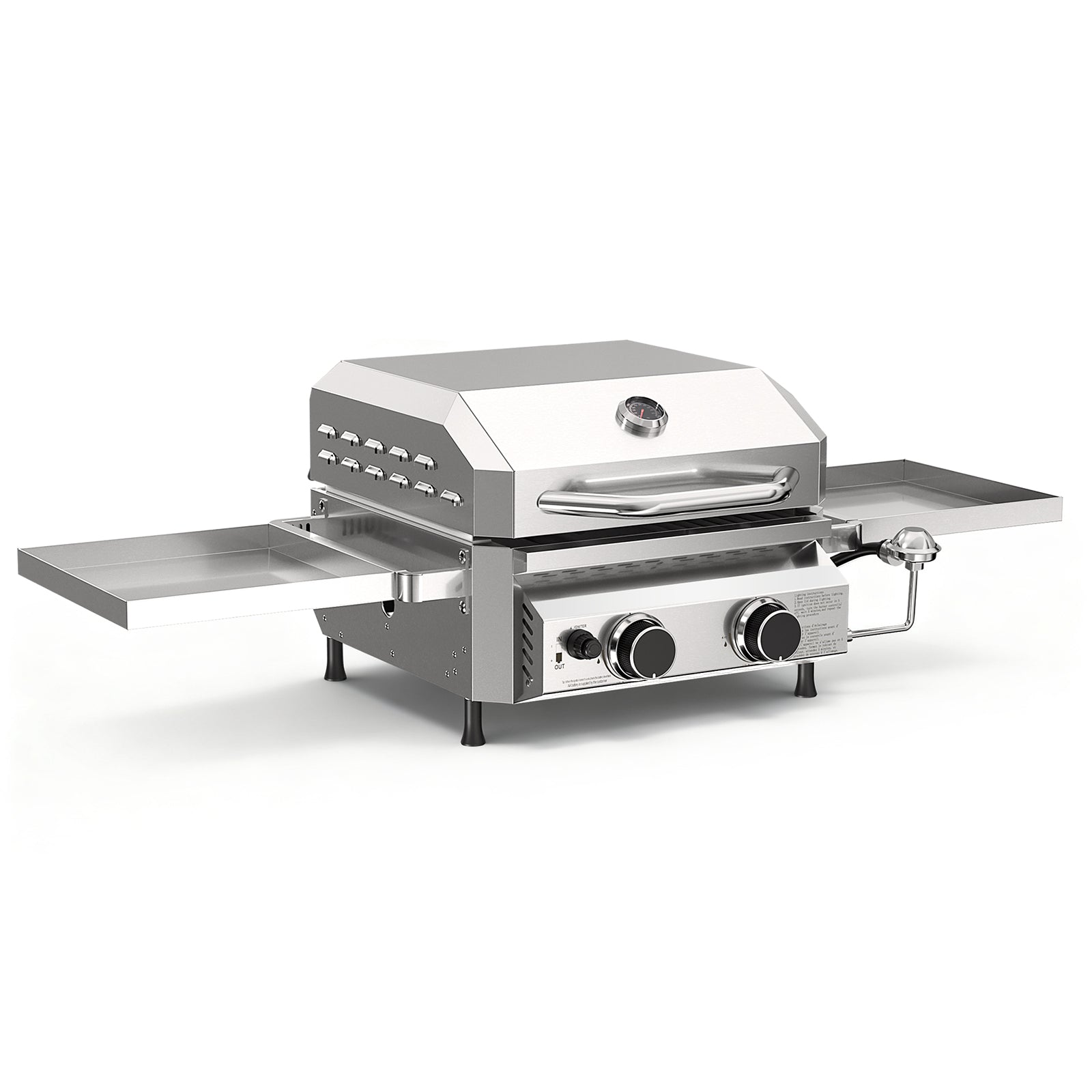 16,000 BTU Dual-Burner Tabletop Gas Grill Stainless Steel with Dual Storage Side Platforms