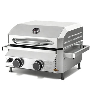 16,000 BTU Dual-Burner Tabletop Gas Grill Stainless Steel with Dual Storage Side Platforms