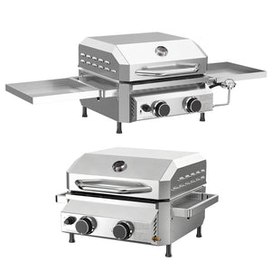16,000 BTU Dual-Burner Tabletop Gas Grill Stainless Steel with Dual Storage Side Platforms