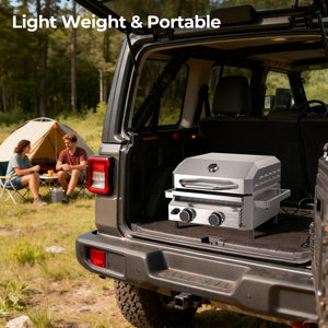 16,000 BTU Dual-Burner Tabletop Gas Grill Stainless Steel with Dual Storage Side Platforms