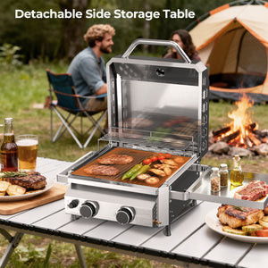 16,000 BTU Dual-Burner Tabletop Gas Grill Stainless Steel with Dual Storage Side Platforms