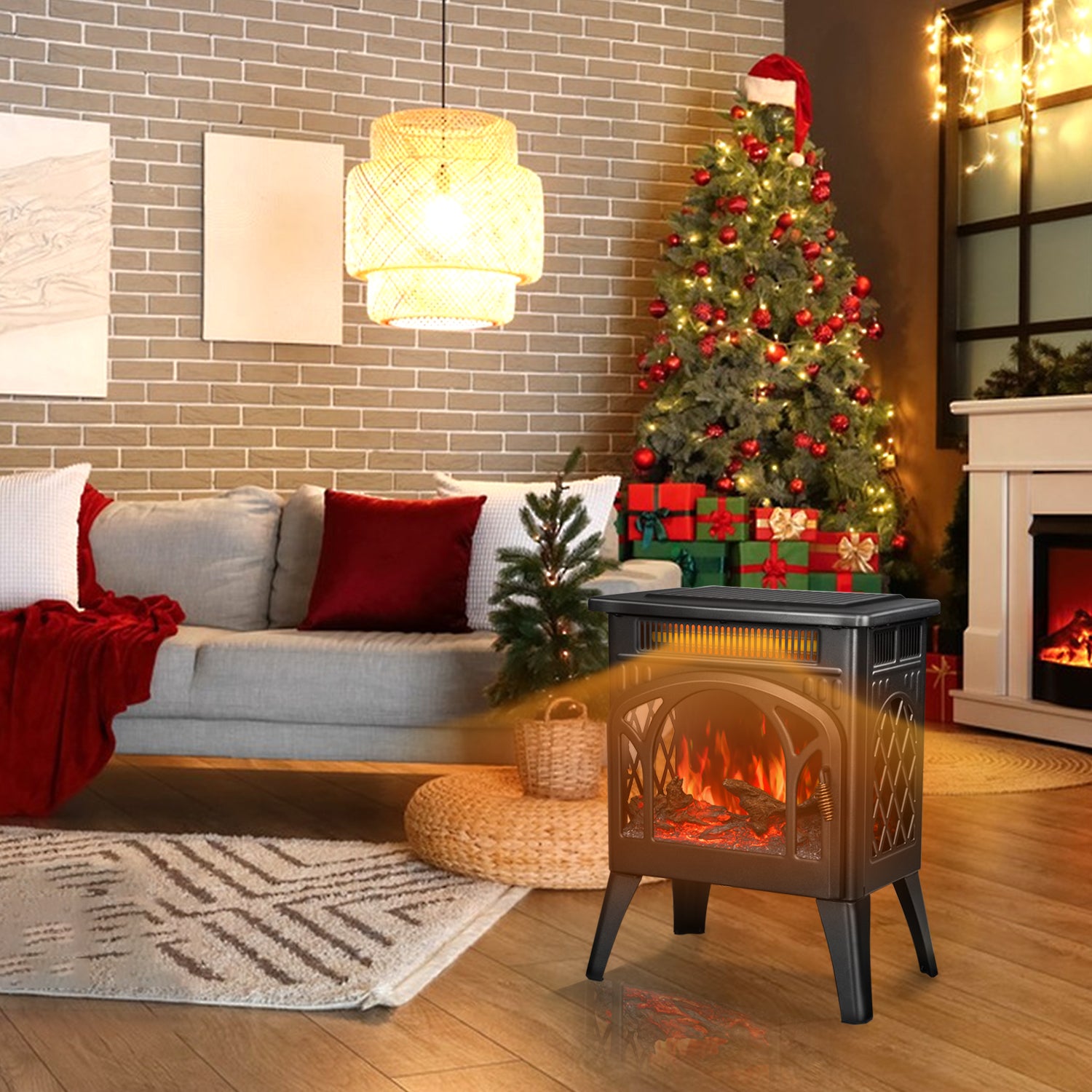 R.W.FLAME 17" Electric Fireplace Heater with Remote Control Adjustable Brightness and Heating Mode