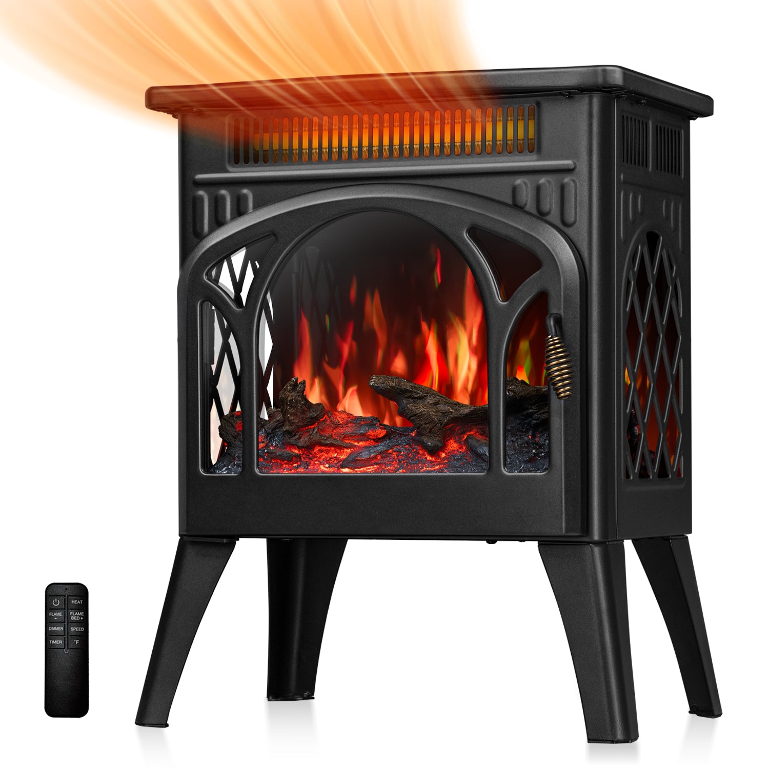 R.W.FLAME 17" Electric Fireplace Heater with Remote Control Adjustable Brightness and Heating Mode