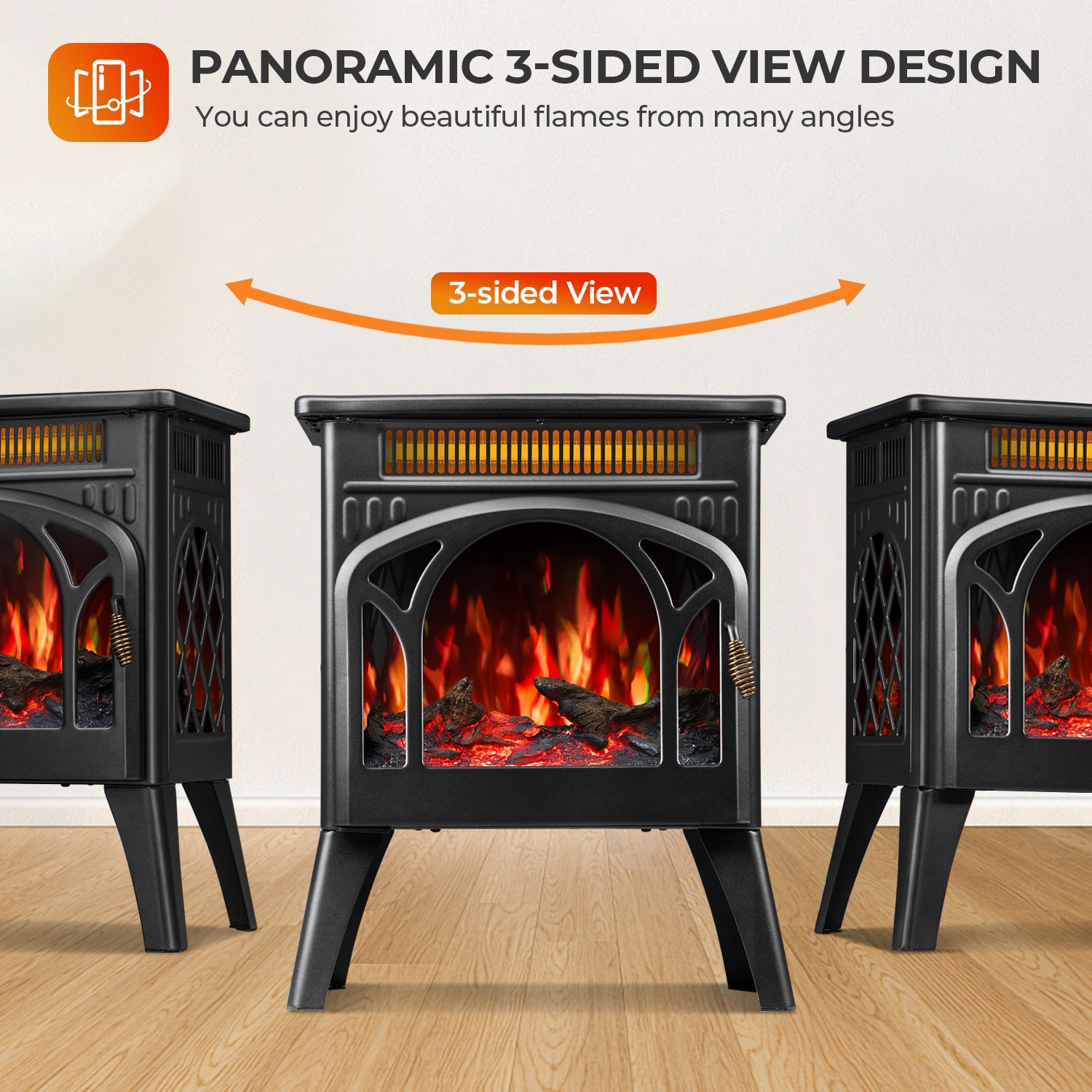 R.W.FLAME 17" Electric Fireplace Heater with Remote Control Adjustable Brightness and Heating Mode