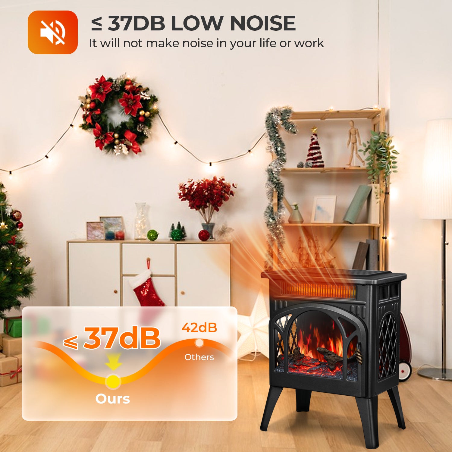 R.W.FLAME 17" Electric Fireplace Heater with Remote Control Adjustable Brightness and Heating Mode