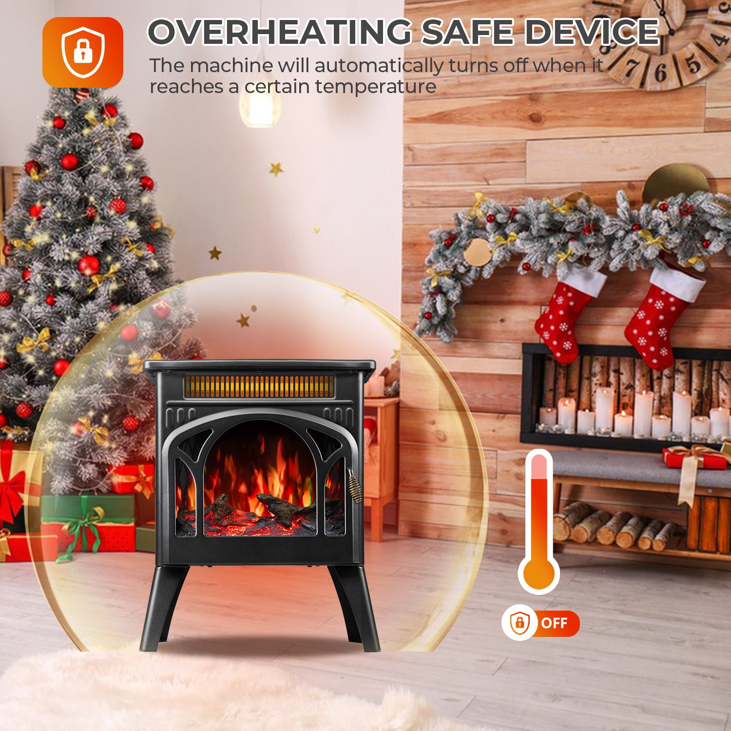 R.W.FLAME 17" Electric Fireplace Heater with Remote Control Adjustable Brightness and Heating Mode