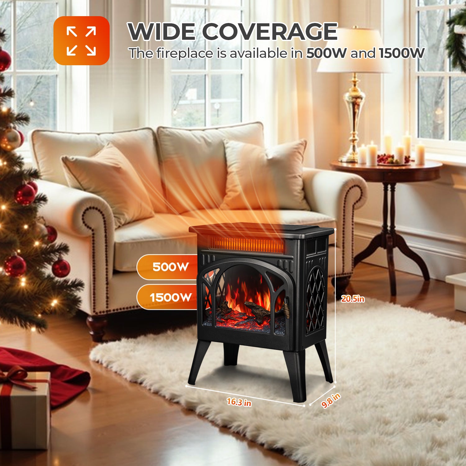 R.W.FLAME 17" Electric Fireplace Heater with Remote Control Adjustable Brightness and Heating Mode