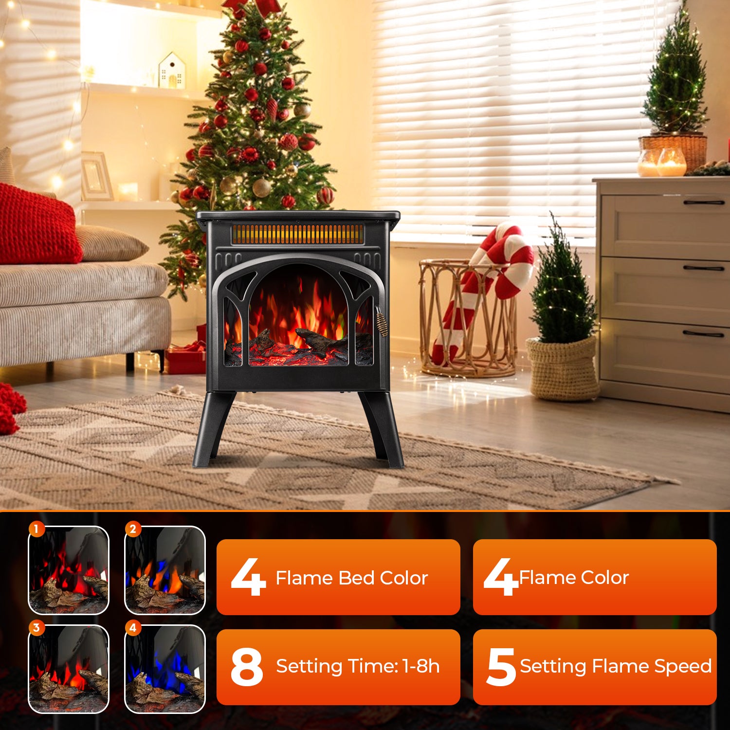 R.W.FLAME 17" Electric Fireplace Heater with Remote Control Adjustable Brightness and Heating Mode