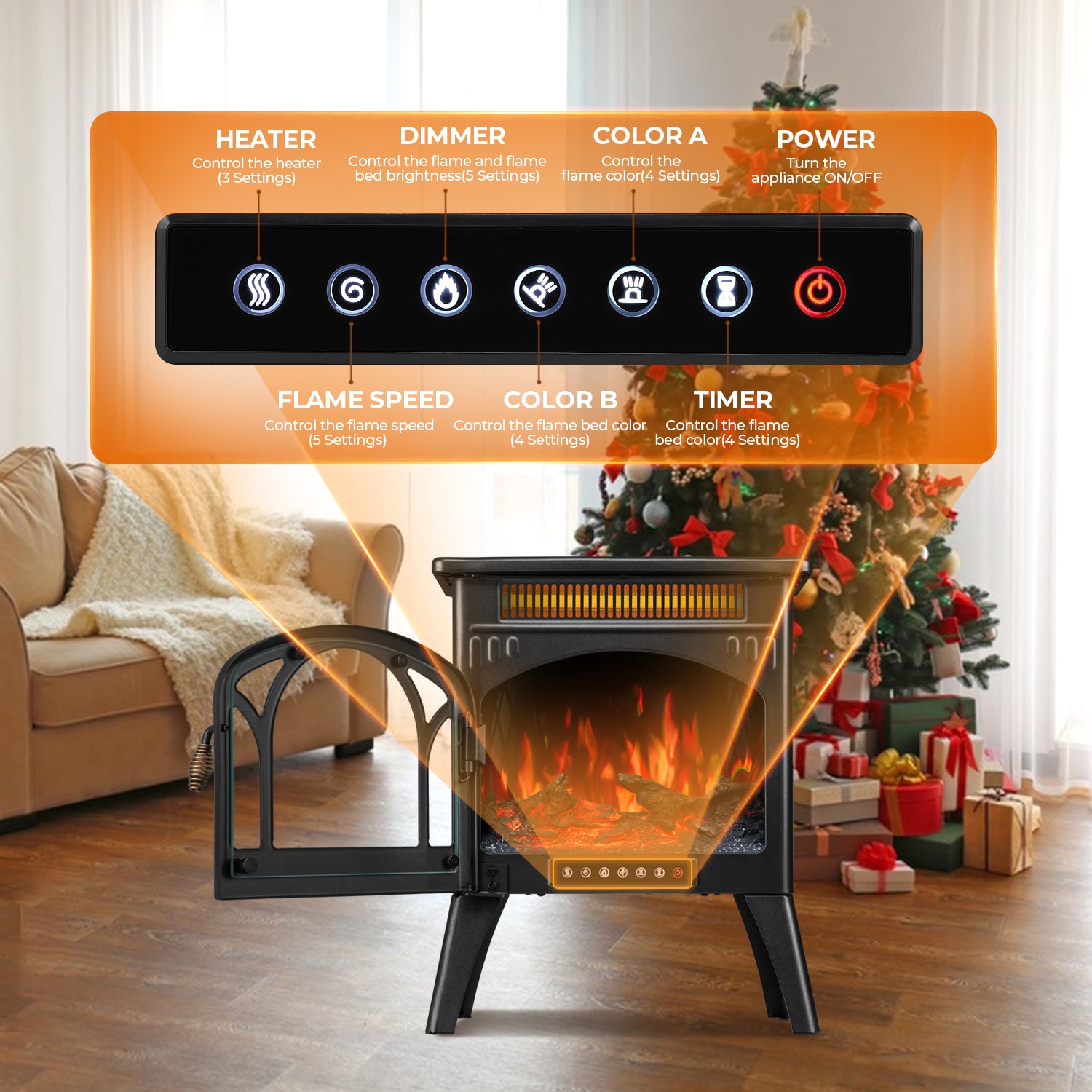 R.W.FLAME 17" Electric Fireplace Heater with Remote Control Adjustable Brightness and Heating Mode