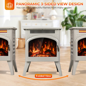 R.W.FLAME 17 Inch Freestanding Electric Fireplace Heater with Flame Effects and Log Set Colors, Adjustable Brightness and Heating Mode