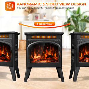 R.W.FLAME 17 Inch Freestanding Electric Fireplace Heater with Flame Effects and Log Set Colors, Adjustable Brightness and Heating Mode