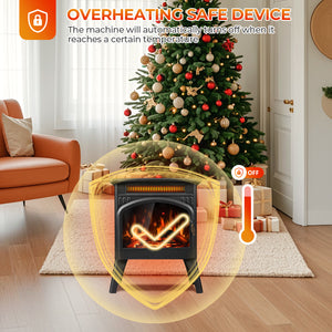 R.W.FLAME 17 Inch Freestanding Electric Fireplace Heater with Flame Effects and Log Set Colors, Adjustable Brightness and Heating Mode