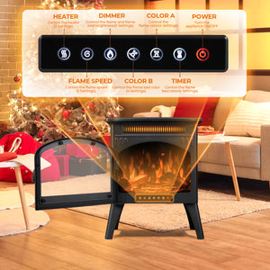 R.W.FLAME 17 Inch Freestanding Electric Fireplace Heater with Flame Effects and Log Set Colors, Adjustable Brightness and Heating Mode