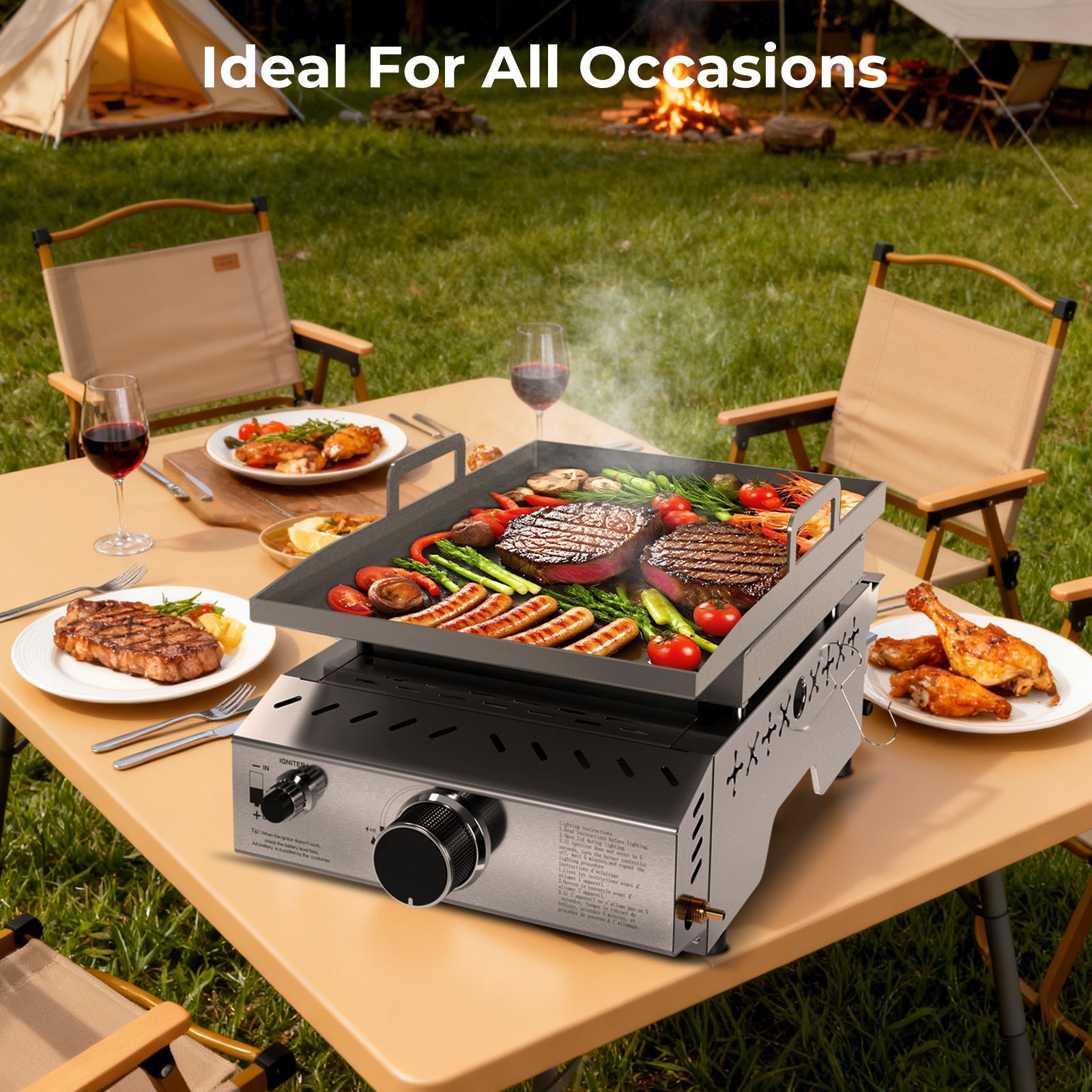 R.W.FLAME 18 Inch 8000 BTU Stainless Steel Tabletop Propane Grill with Handle R.W.FLAME