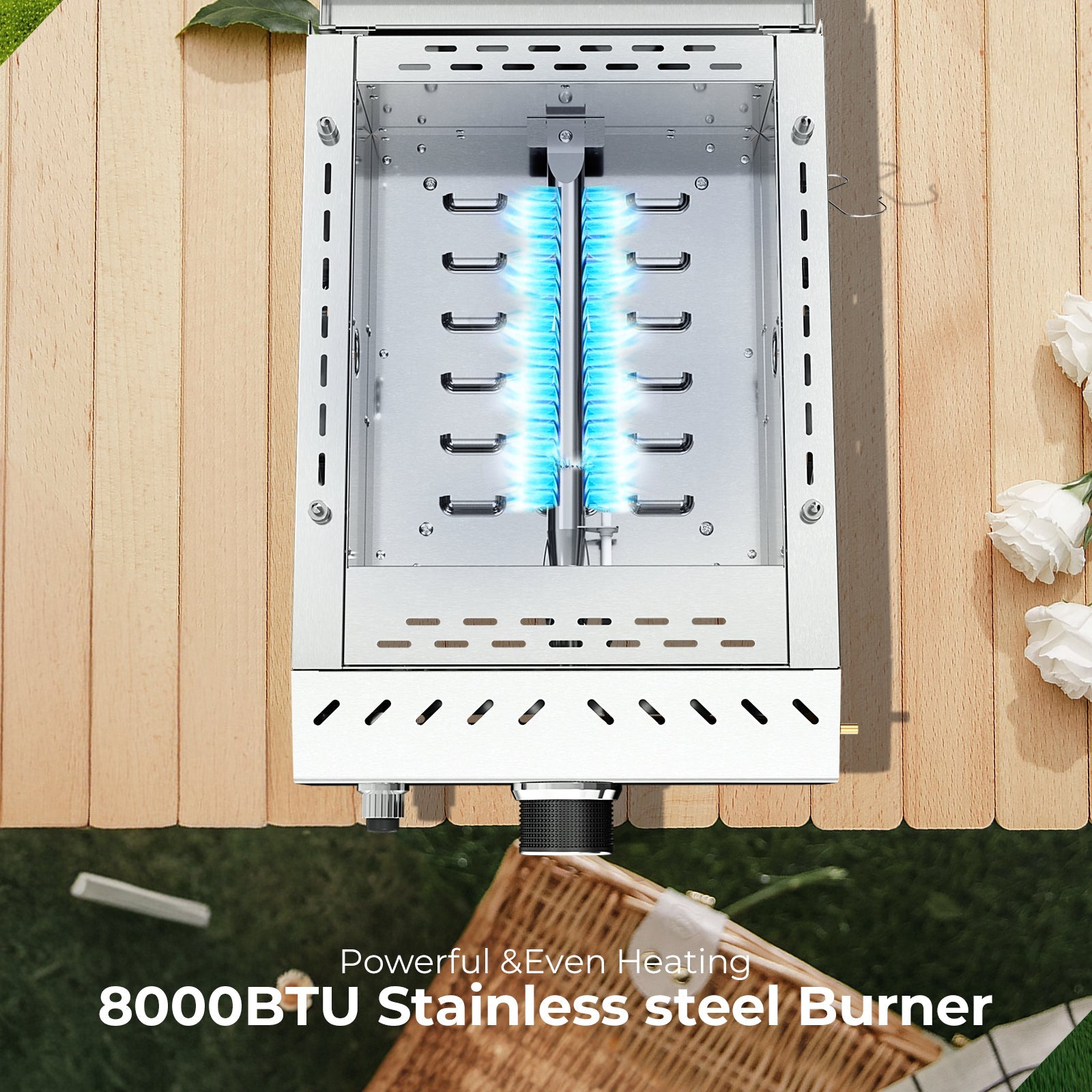 R.W.FLAME 18 Inch 8000 BTU Stainless Steel Tabletop Propane Grill with Handle