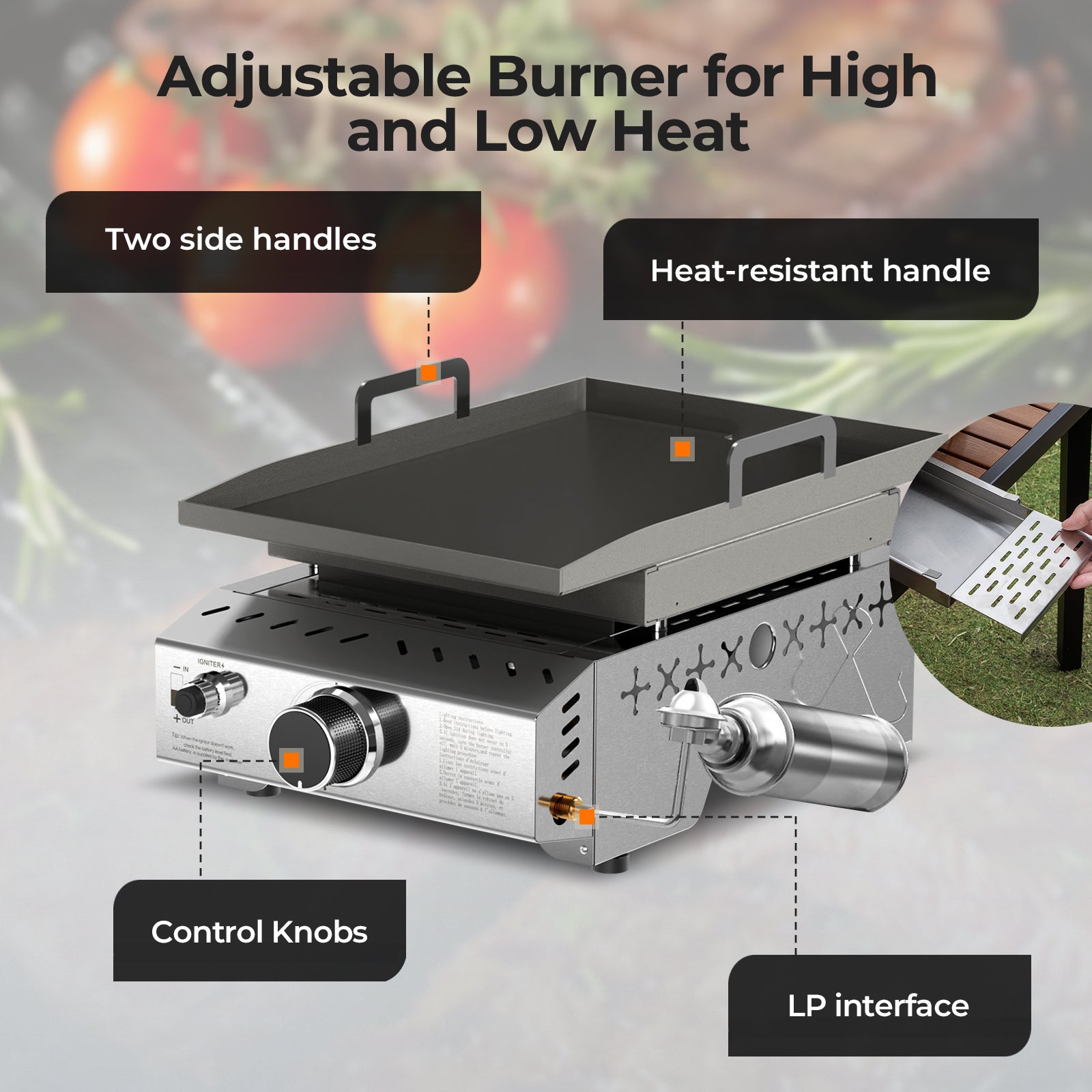 R.W.FLAME 18 Inch 8000 BTU Stainless Steel Tabletop Propane Grill with Handle R.W.FLAME