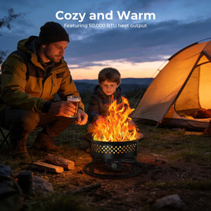R.W.FLAME 19 Inch Portable Propane Fire Pit 50000 BTU Smokeless with Carry Bag Lava Rocks