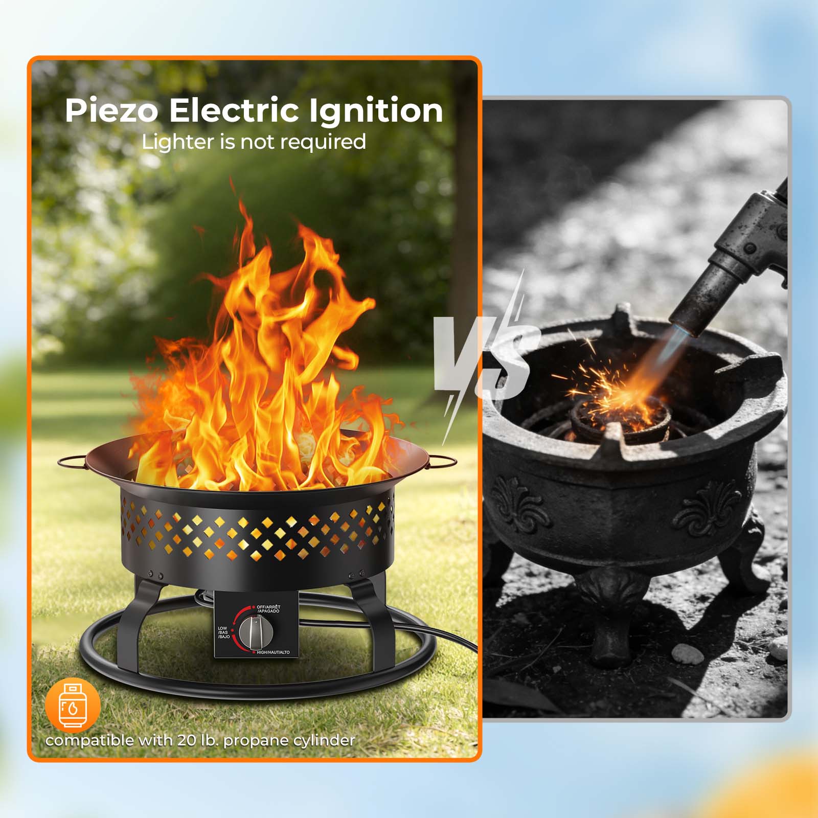 R.W.FLAME 19 Inch Portable Propane Fire Pit 50000 BTU Smokeless with Carry Bag Lava Rocks