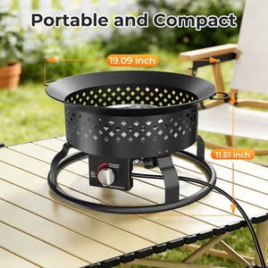 R.W.FLAME 19 Inch Portable Propane Fire Pit 50000 BTU Smokeless with Carry Bag Lava Rocks