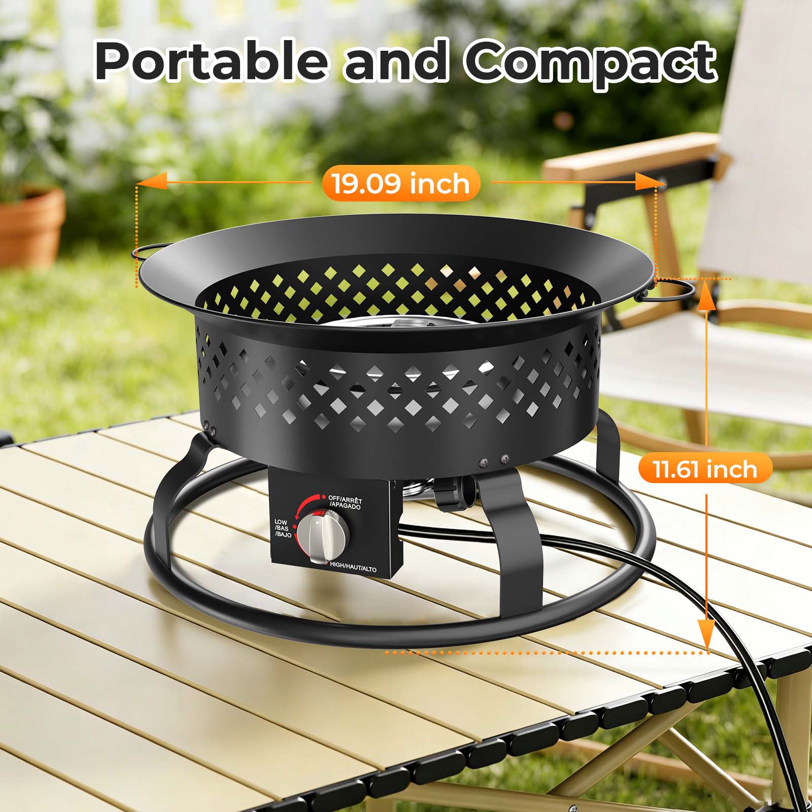 Portable Propane Fire Pit 19 Inch 50000 BTU Smokeless with Carry Bag Lava Rocks