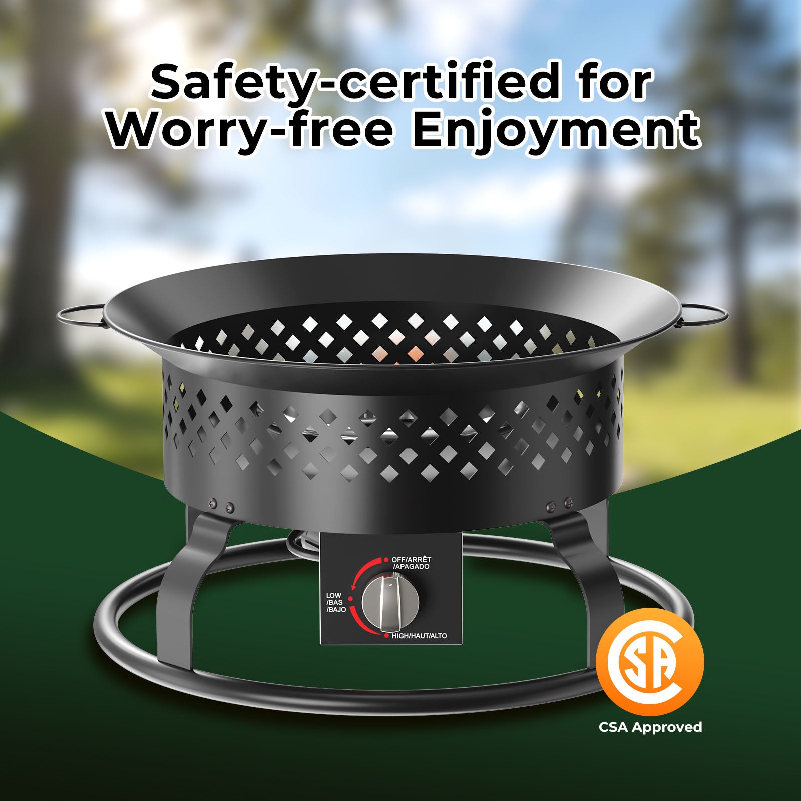 Portable Propane Fire Pit 19 Inch 50000 BTU Smokeless with Carry Bag Lava Rocks