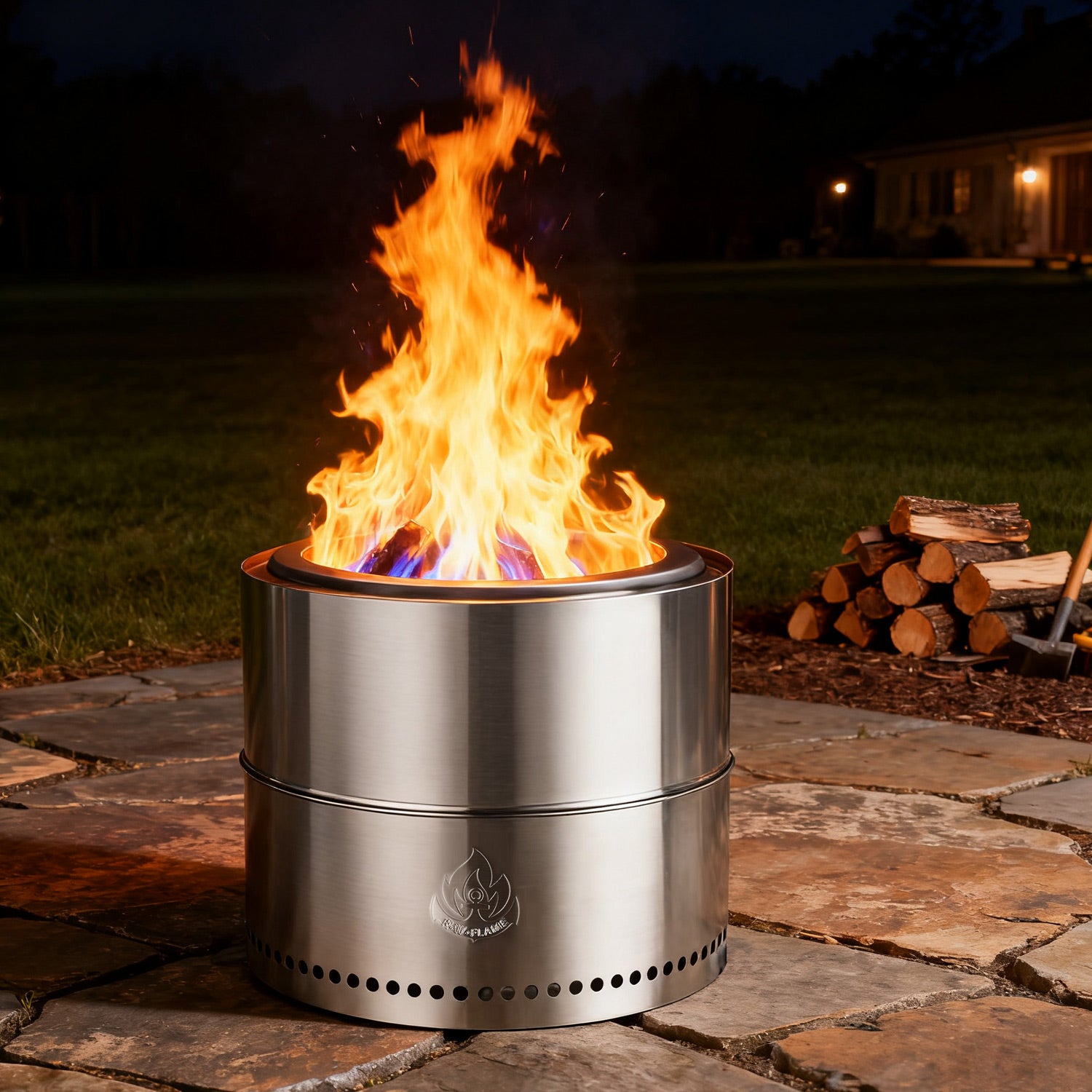 R.W.FLAME 19" Round Stainless SteelSmokeless Fire Pit with Detachable Ash Pan and Carry Bag